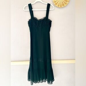 Fame And Partners Black Lace Trim Ruffle Hem Midi Dress Cocktail Whimsigoth Sz 2